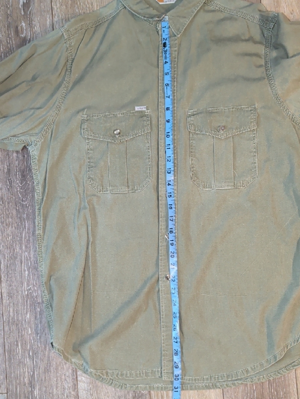 Vintage Carhartt Men's Work Shirts Pair - Tan & Olive Green - Picture 9 of 11